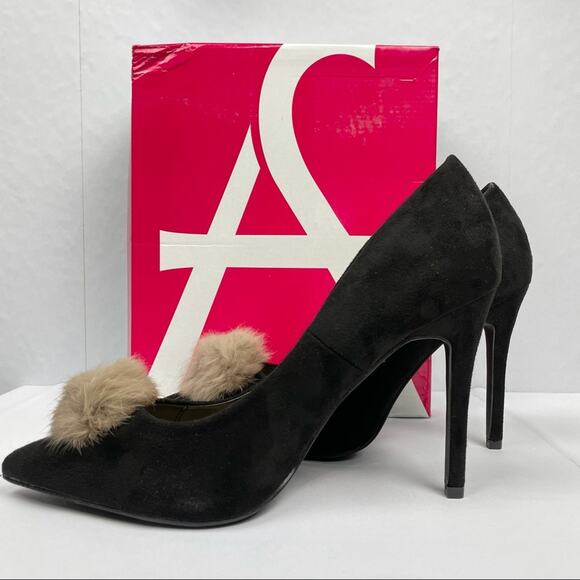 Ashley Stewart | 10W NIB Black Heel Pump Fur Pom Pom - Picture 4 of 9